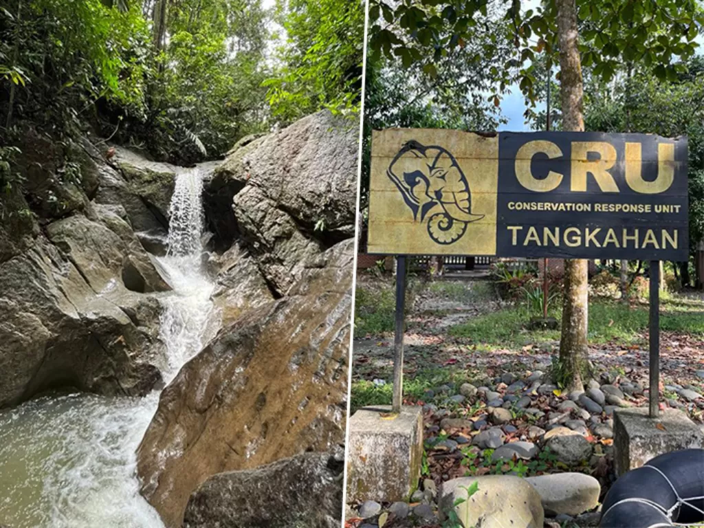 Kiri: Air terjun mini di Tangkahan, Sumatera Utara. / Kanan: Tempat konservasi Gajah. (Z Creator/Azalika Iftitah)