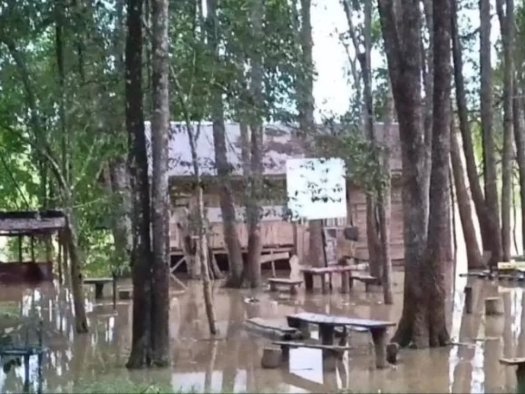Sebanyak lima Kecamatan yang ada di Kabupaten Batanghari, Jambi sudah mulai terdampak banjir, Senin (20/3/2023), (ANTARA/Riski Apriyani).