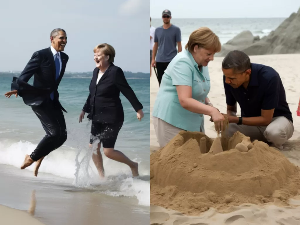 Teknologi AI Bikin Foto Barack Obama dan Angela Merkel Liburan di Pantai
