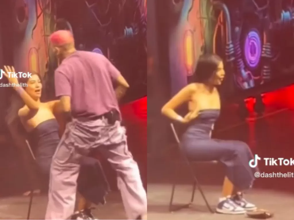 Chris Brown mengundang salah satu penontonnya ke atas panggung untuk melakukan lap dance. (TikTok/@dashthelith)