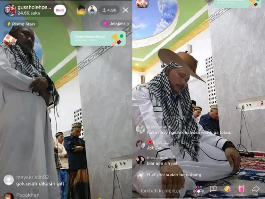 Viral Pria Imami Shalat Tarawih Sambil Live di TikTok. (Instagram/@keg*bl*gan.unfaedah)