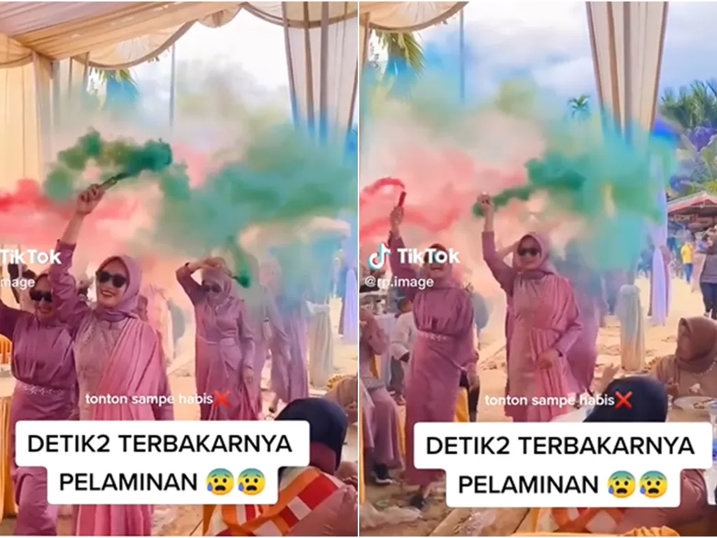 Rombongan bridesmaid bawa bom asap ke acara pernikahan sahabatnya. (TikTok/@rp.image)