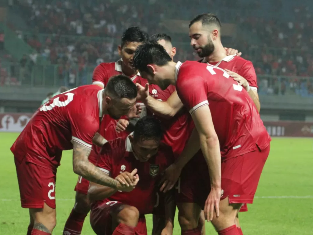 Pemain Timnas Indonesia melakukan selebrasi usai mencetak gol (PSSI)