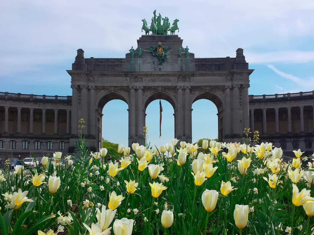 Bunga Tulip di tengah kota Brussel saat memasuki musim semi. (Zcreators/Alan Munandar)