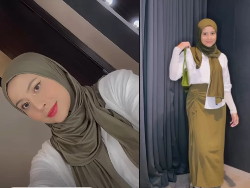 OOTD hijab Awkarin untuk bukber. (Screenshoot/Instagram/@narinkovilda)