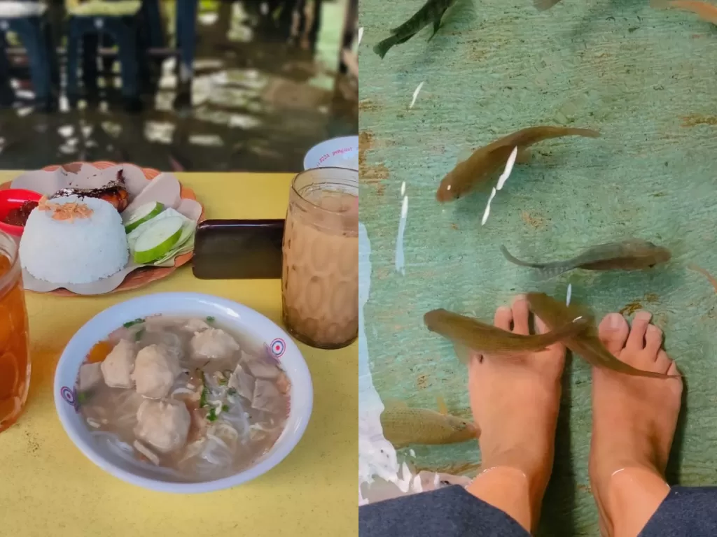 Makan sambil terapi ikan di Soto Cokro Kembang, Yogyakarta. (Z Creators/Adila Fikri)