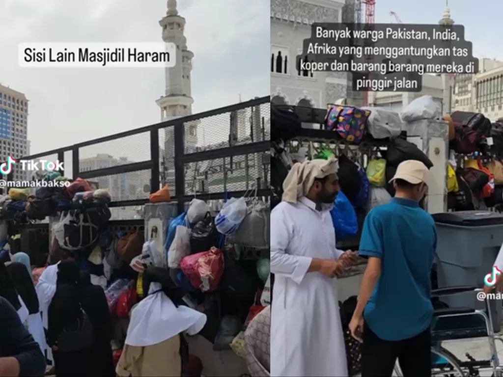 Jamaah haji tinggal di pelataran masjid. (TikTok/mamakbakso)