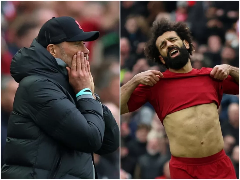 Reaksi Jurgen Klopp saat Mohamed Salah gagal mengeksekusi penalti melawan Arsenal. (REUTERS/Phil Noble) 