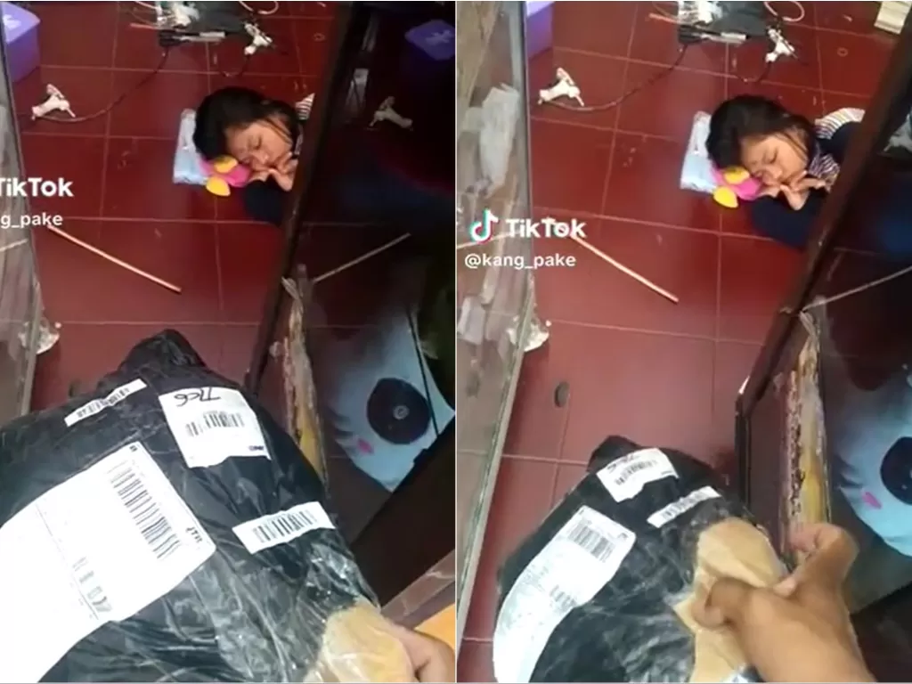 Momen kocak kurir antar paket saat customer tidur (TikTok/kang_pake)