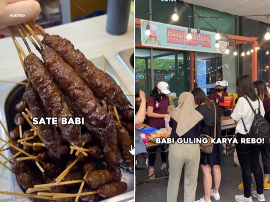 Ada wanita berhijab antre di festival kuliner babi di Jakarta Barat. (Screenshoot/Instagram/@jktgo)