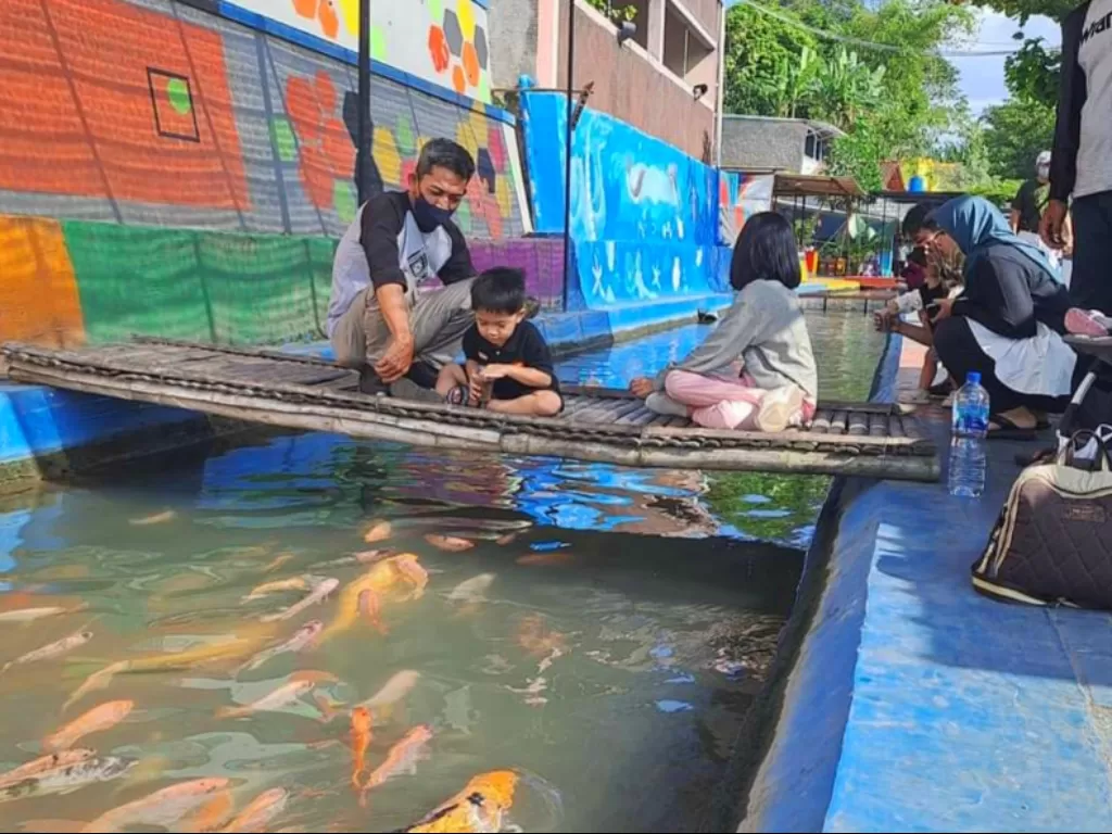Serunya menyaksikan ikan di Bendhung Lepen di tengah kota Yogyakarta. (Zcreators/Diva Ami)
