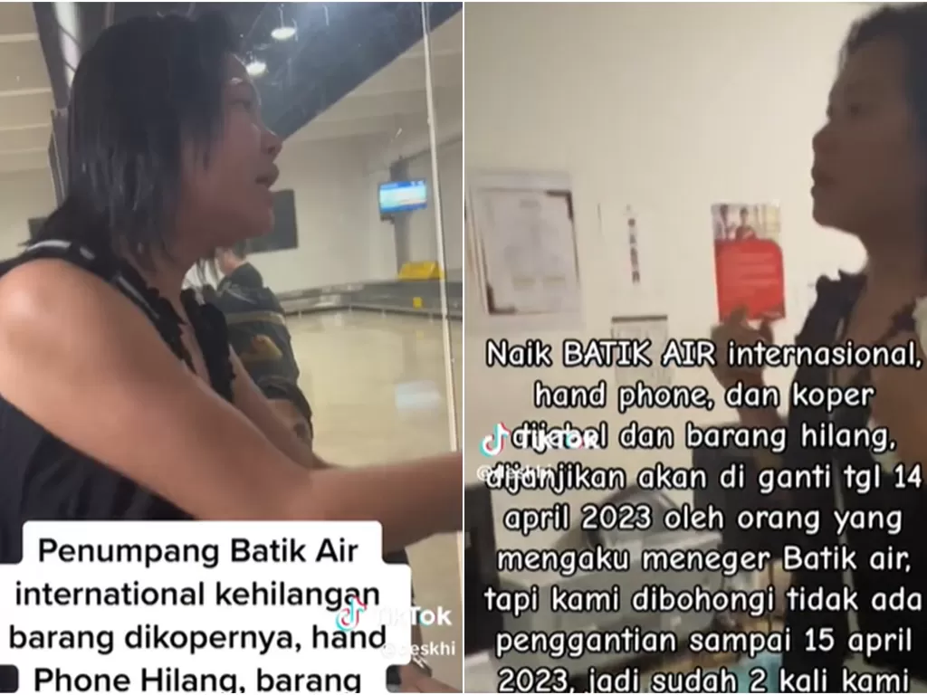 Penumpang Batik Air kehilangan barang di dalam koper. (TikTok/@deskhi)