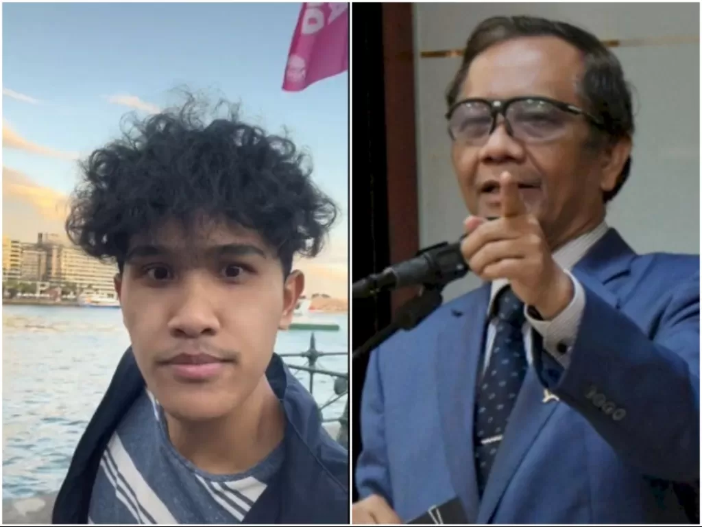 Kiri: TikToker Bima pengkritik Lampung gak maju-maju. (TikTok @awbimaxreborn) Kanan: Mahfud MD. (Antara)