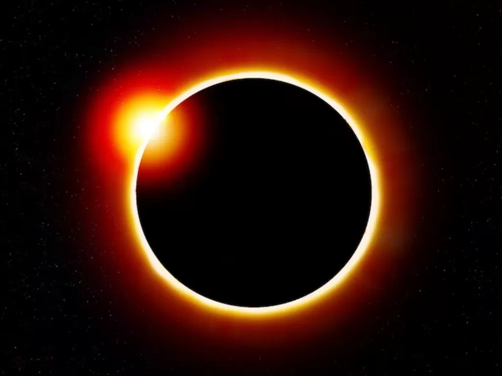 Ilustrasi gerhana matahari hibrid. (Freepik/moderngolf)
