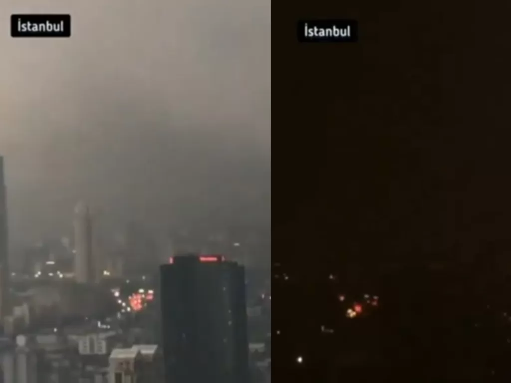 Siang hari di Istanbul Turki mendadak gelap gulita. (Twitter/TansuYegen)