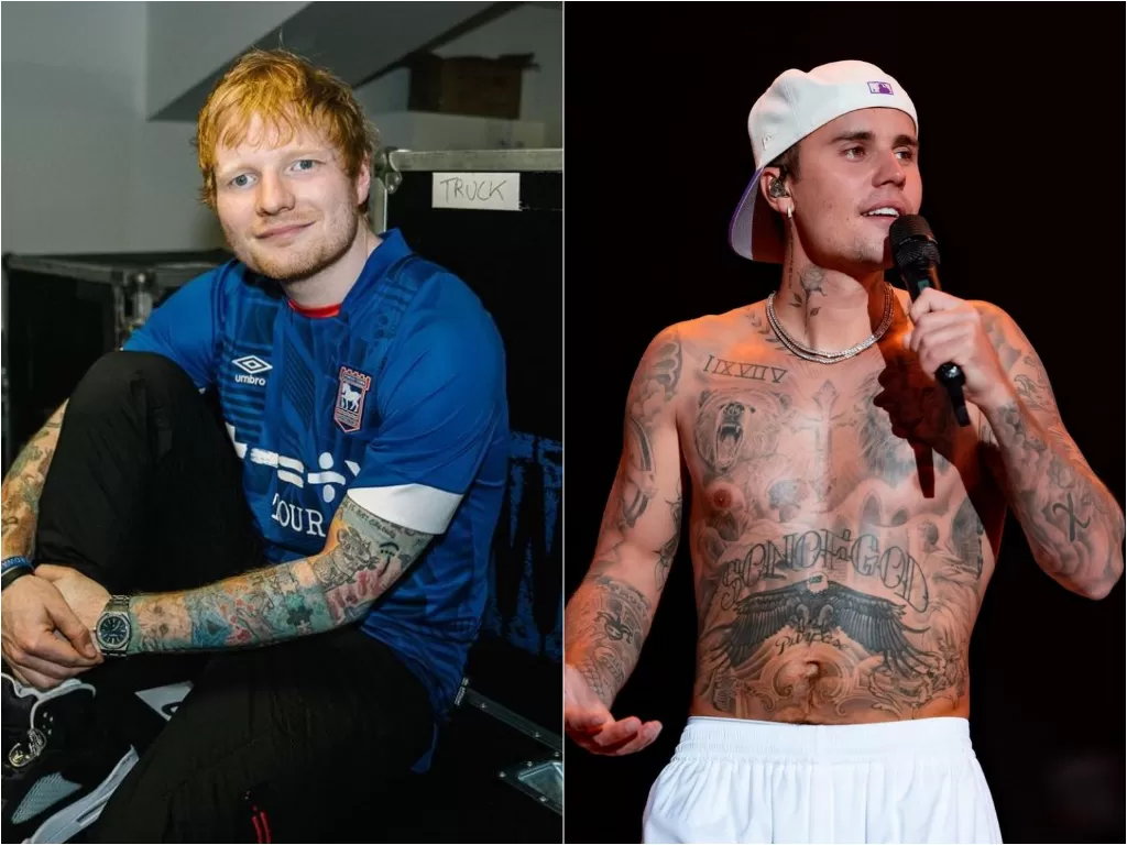 Ed Sheeran dan Justin Bieber. (Instagram/@teddyphotos/@justinbieber)