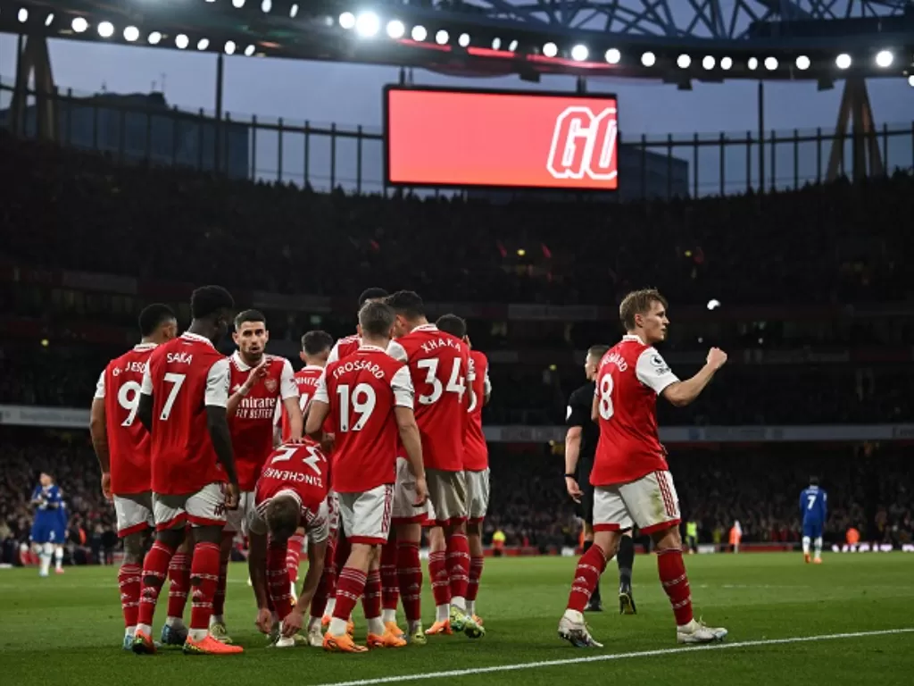 Arsenal berhasil mengalahkan Chelsea dengan skor 3-1 dalam lanjutan Liga Inggris 2022/2023. (REUTERS/Dylan Martinez)