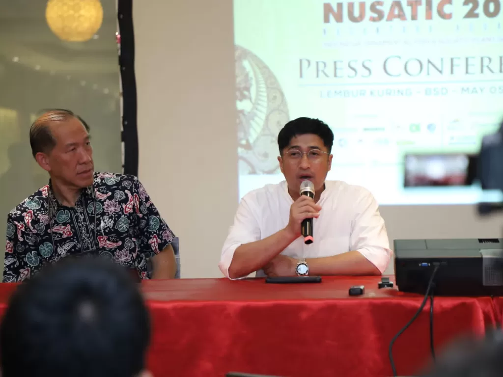 Irfan Hakim dalam jumpa pers Road to Nusatic 2023 di BSD Tangerang Selatan. (Z Creators/Ferdian Figo)