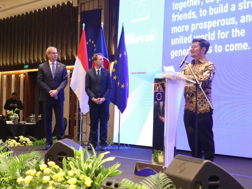 Mentan SYL beri sambutan di National Day Uni Eropa di Jakarta. (Dok. Biro Humas Kementan).