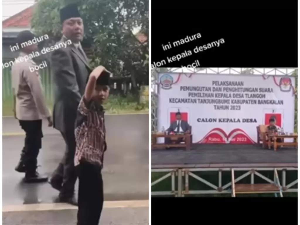 Video viral yang memperlihatkan seorang bocah maju sebagai calon Kepala Desa di Bangakalan. (Instagram/@infia_fact)