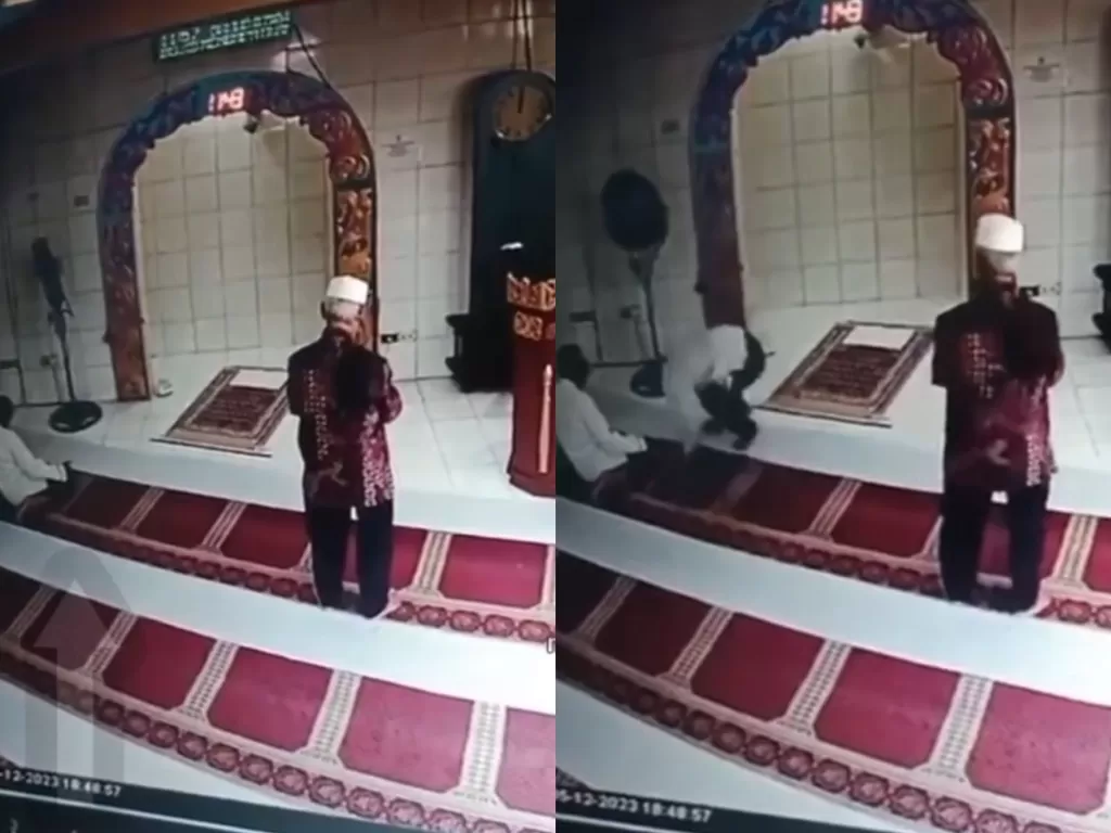 momen pria jatuh dari atas masjid (Instagram/@memomedsos)