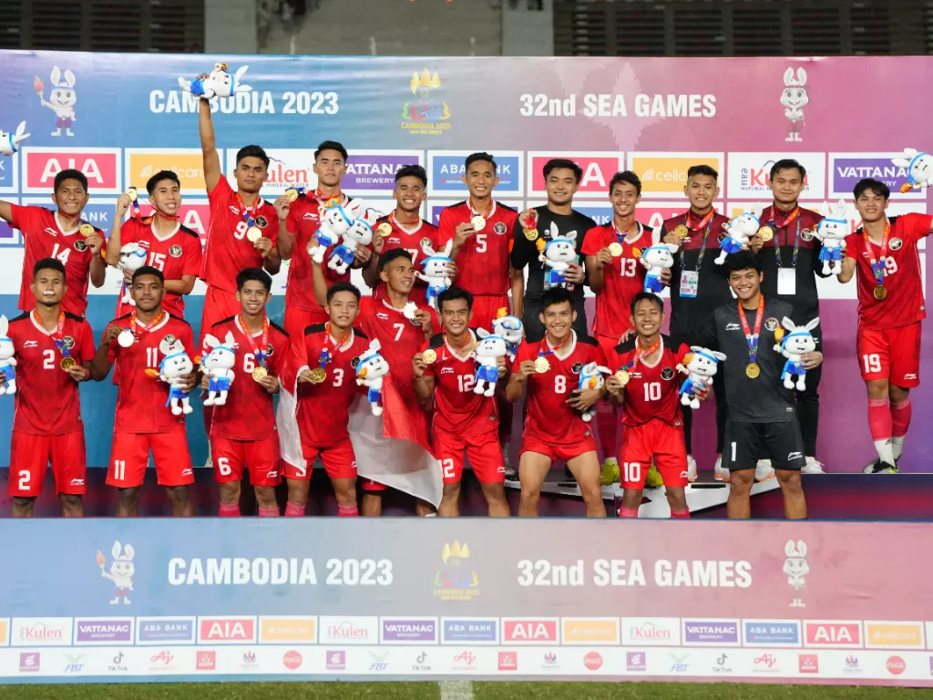 Timnas Indonesia juara sepak bola SEA Games 2023. (REUTERS/Cindy Liu)