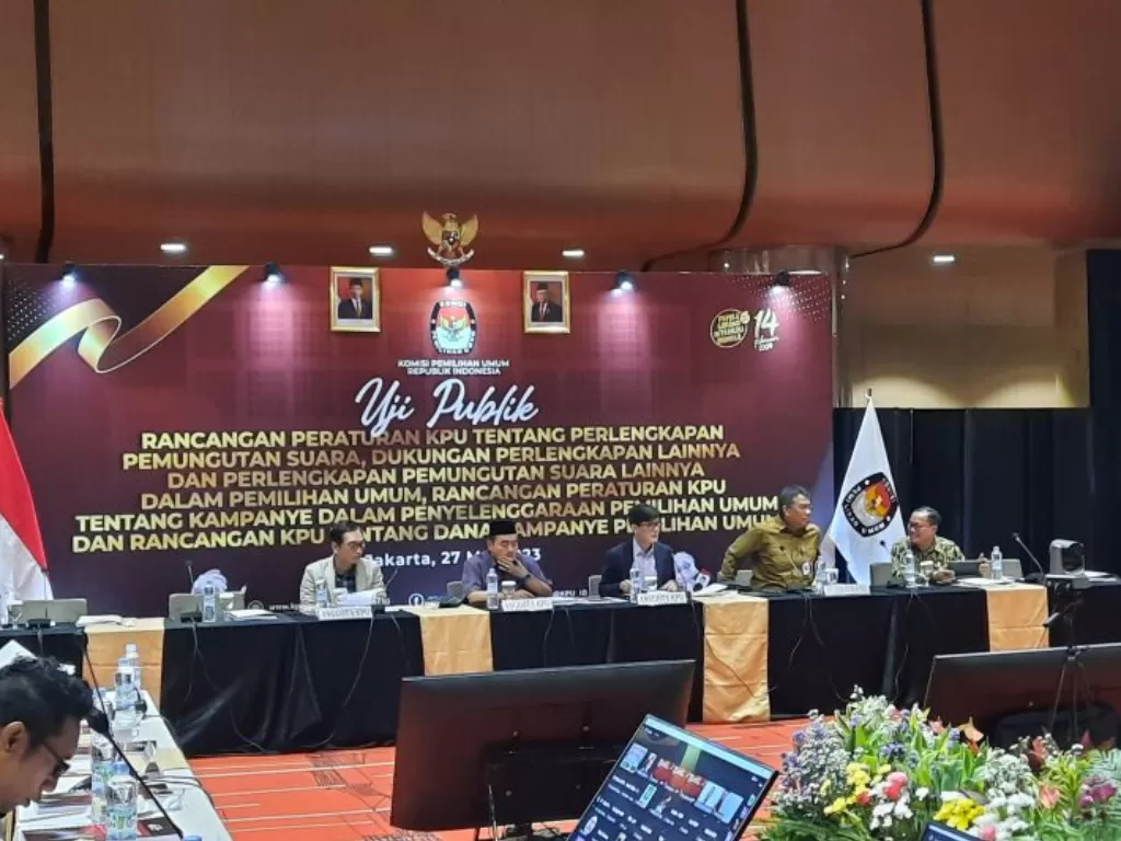 Komisi Pemilihan Umum (KPU) menggelar uji publik 3 rancangan Peraturan KPU (PKPU) sebelum dibawa ke DPR pada Senin depan. (ANTARA/Fath Putra Mulya)