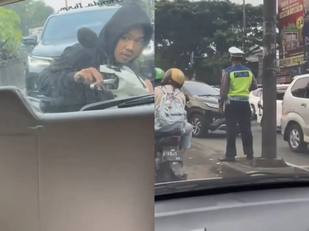 pengendara motor panik gak pakai helm ketemu polisi (Instagram/@memomedsos)