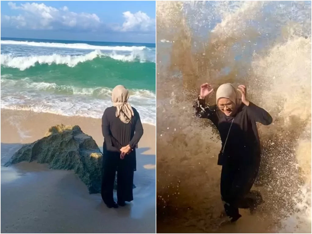 Wanita trauma bikin video estetik di pinggir pantai (TikTok/kagebucinojutsu)