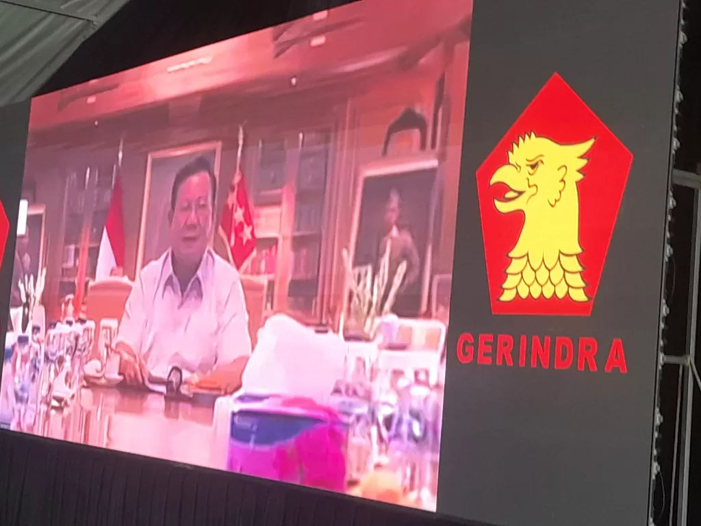 Ketua Umum Partai Gerindra Prabowo Subianto mengajak para kader Partai Gerindra bekerja keras, demi kemenangan partai di Pemilu 2024 mendatang. (Z Creators/Arie Dwi Prasetyo)