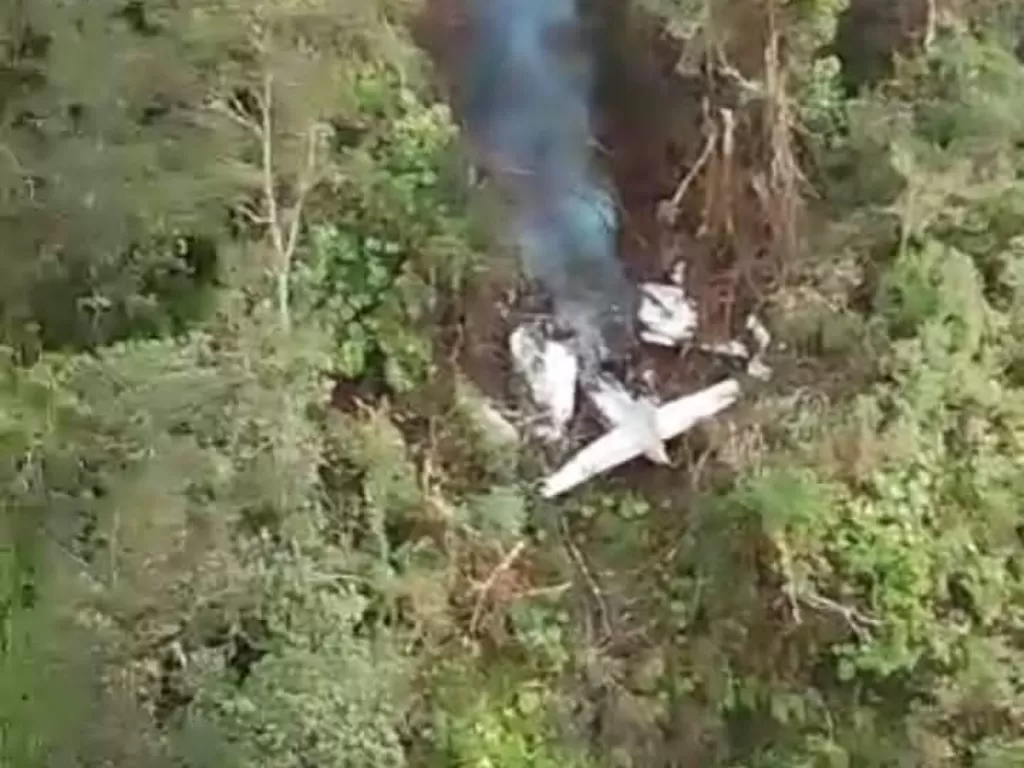 Pesawat SAM Air jenis Cessna 208 Caravan 675 PK-SMW jatuh di Papua. (Dokumentasi Polda Papua).