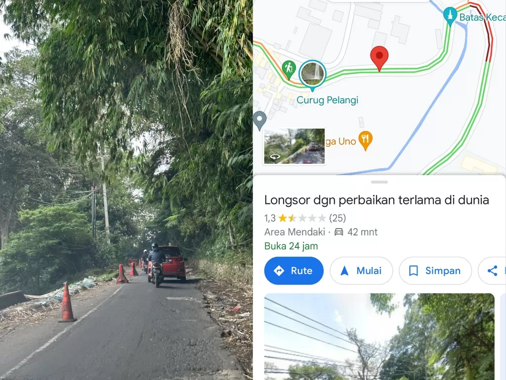 Jalan rusak terdeteksi Google Maps dengan nama aneh. (Z Creators/Martin)