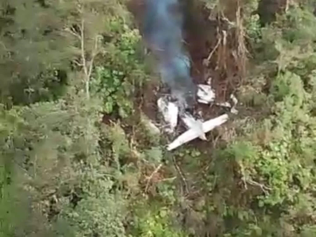 Pesawat SAM Air jenis Cessna 208 Caravan 675 PK-SMW jatuh di Papua. (Dokumentasi Polda Papua).