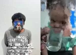 Pelaku kekerasan terhadap anak diamankan di Mapolres Bitung. Foto lain, tangkapan layar video kekerasan terhadap anak yang sempat beredar di media sosial.(Dok Istimewa)