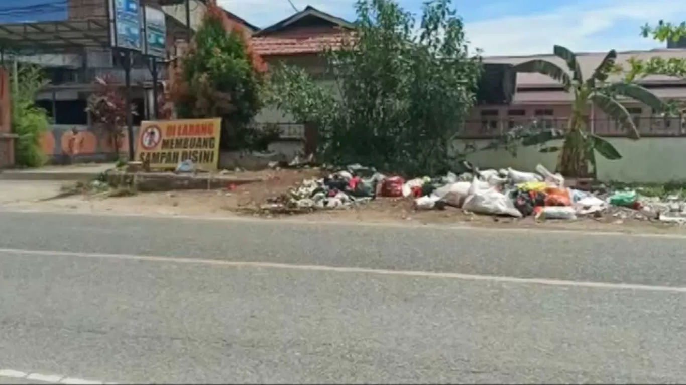 Beginilah kondisi sampah yang berserakan di pinggir Jalan Raya Sungai Pinyuh, Kelurahan Sungai Pinyuh, Kabupaten Mempawah