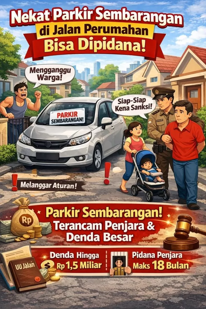 Jangan Asal Parkir! Jalan Perumahan Bukan Garasi, Ada Ancaman Pidana dan Denda Rp1,5 Miliar. (KlikSoloNews/dok AI)