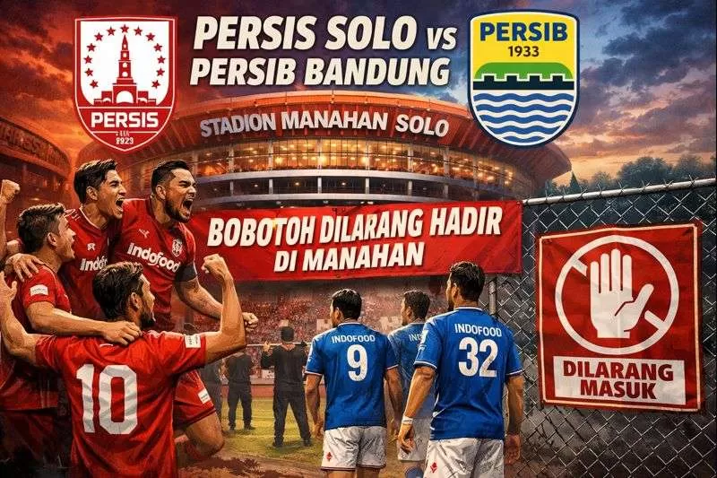 Peersib Bandung Tantang Persis Solo di Manahan, Bobotoh Dilarang Hadir ke Stadion. (KlikSoloNews/dok AI)