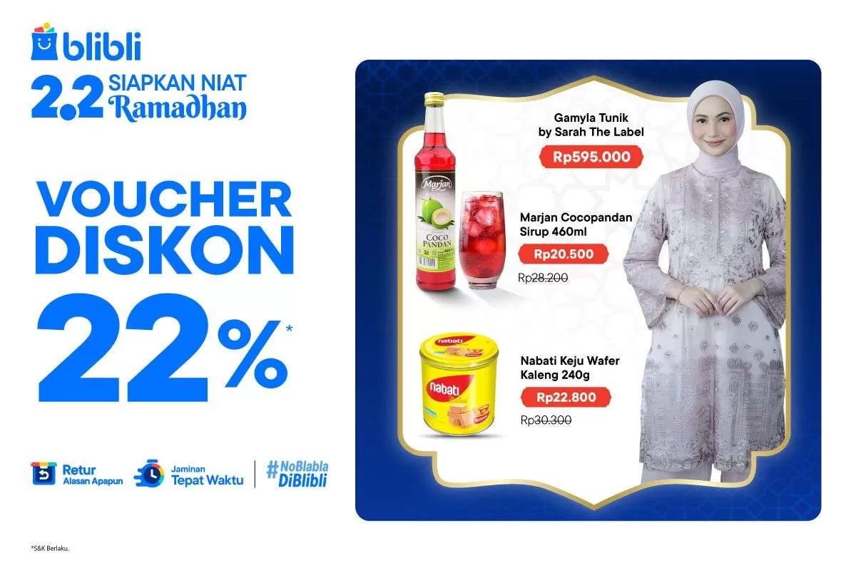 Promo Ramadan Blibli Double Day 2.2, Diskon 22 Persen dan Buy 1 Get 1. (KlikSoloNews/dok)