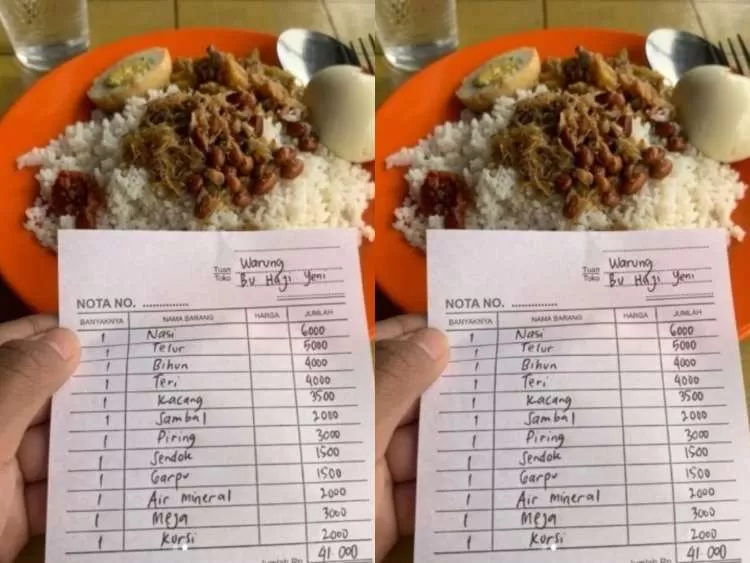 Nota Aneh Ini Bikin Netizen Geram, Piring dan Kursi Ikut Dihitung! (KlikSoloNews/dok)