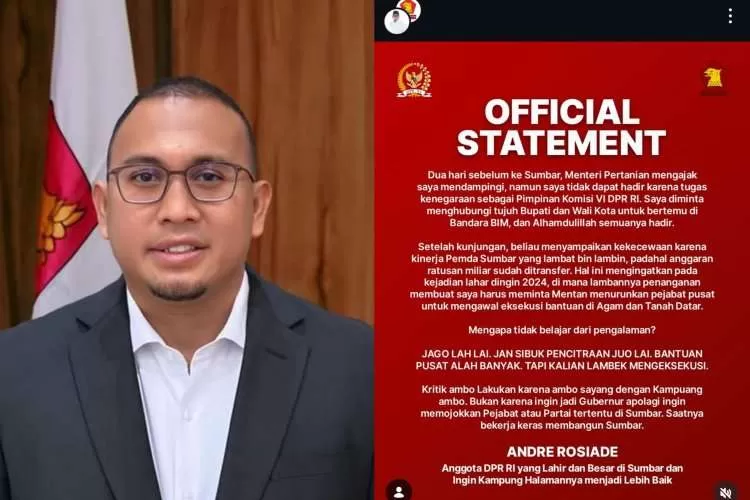 Setelah Kritik Stadion Manahan seperti Sawah, Andre Rosiade Sentil Pemprov Sumbar: Bantuan Pusat Banyak, Eksekusi Minim. (KlikSoloNews/dok)