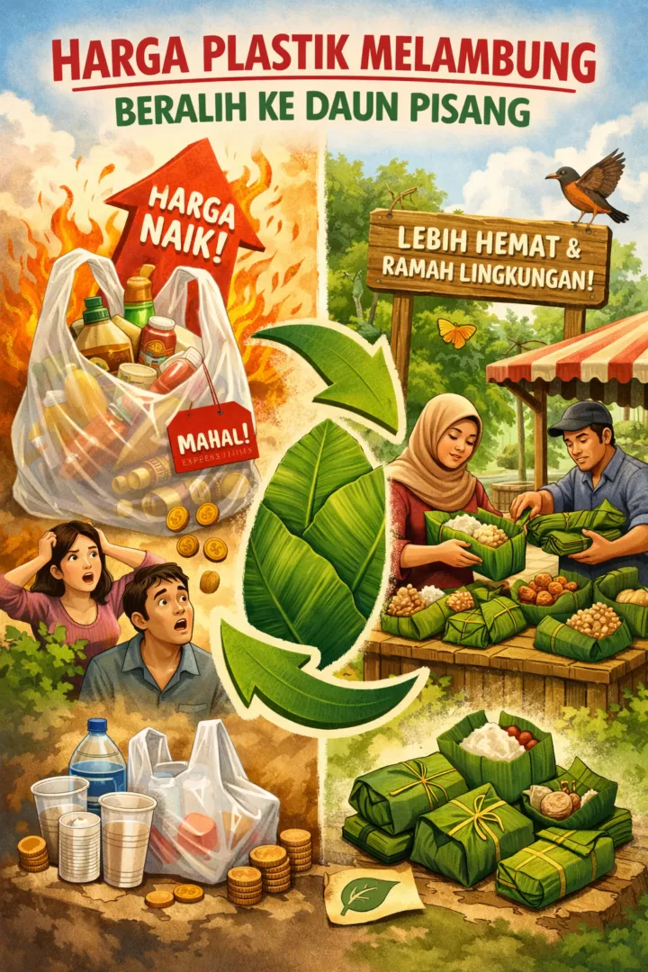 Harga Plastik Melambung, Pramono Anung Ajak Warga Beralih ke Daun Pisang. (KlikSoloNews/dok AI)