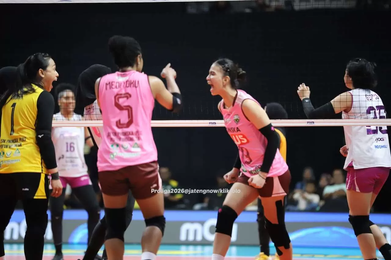 Hasil Final Four Proliga 2026 Seri Solo: Tumbangkan Popsivo Polwan, Gresik Phonska Plus Selangkah Lagi ke Grand Final. (KlikSoloNews/Benediktus Candra)