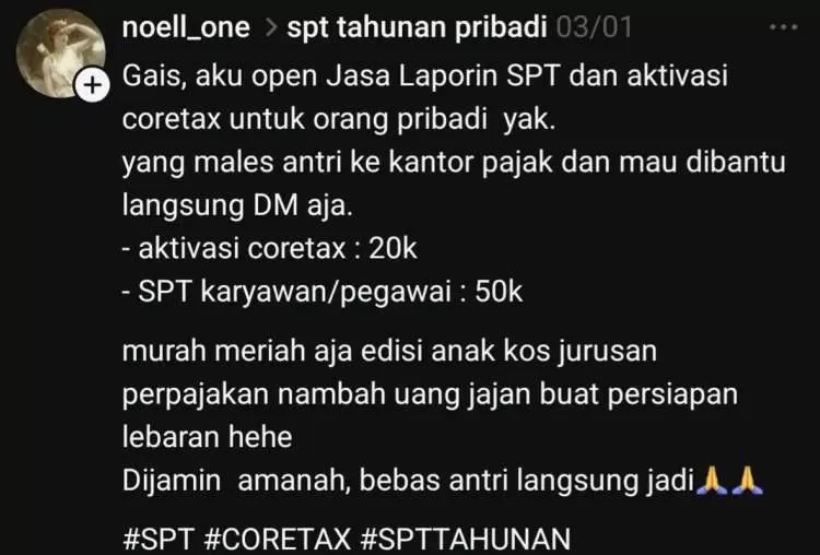 WASPADA! Jasa Pengisian SPT Marak di Media Sosial, DJP Ingatkan Risiko dan Bahaya. (KlikSoloNews/dok)