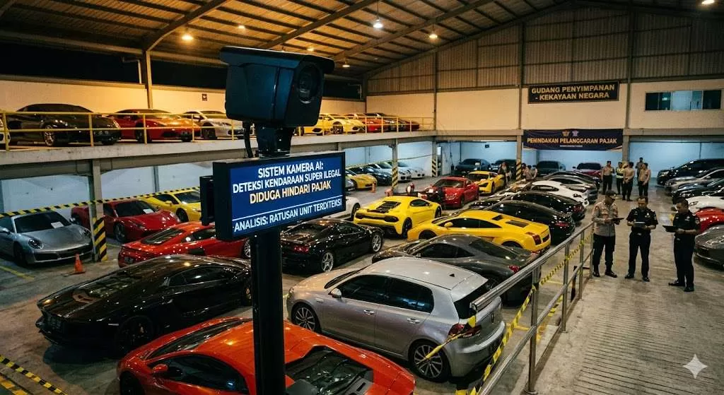 Kamera AI Bongkar Ratusan Mobil Super Ilegal Diduga Hindari Pajak, Ferrari hingga Porsche Terjaring. (KlikSoloNews/dok AI)