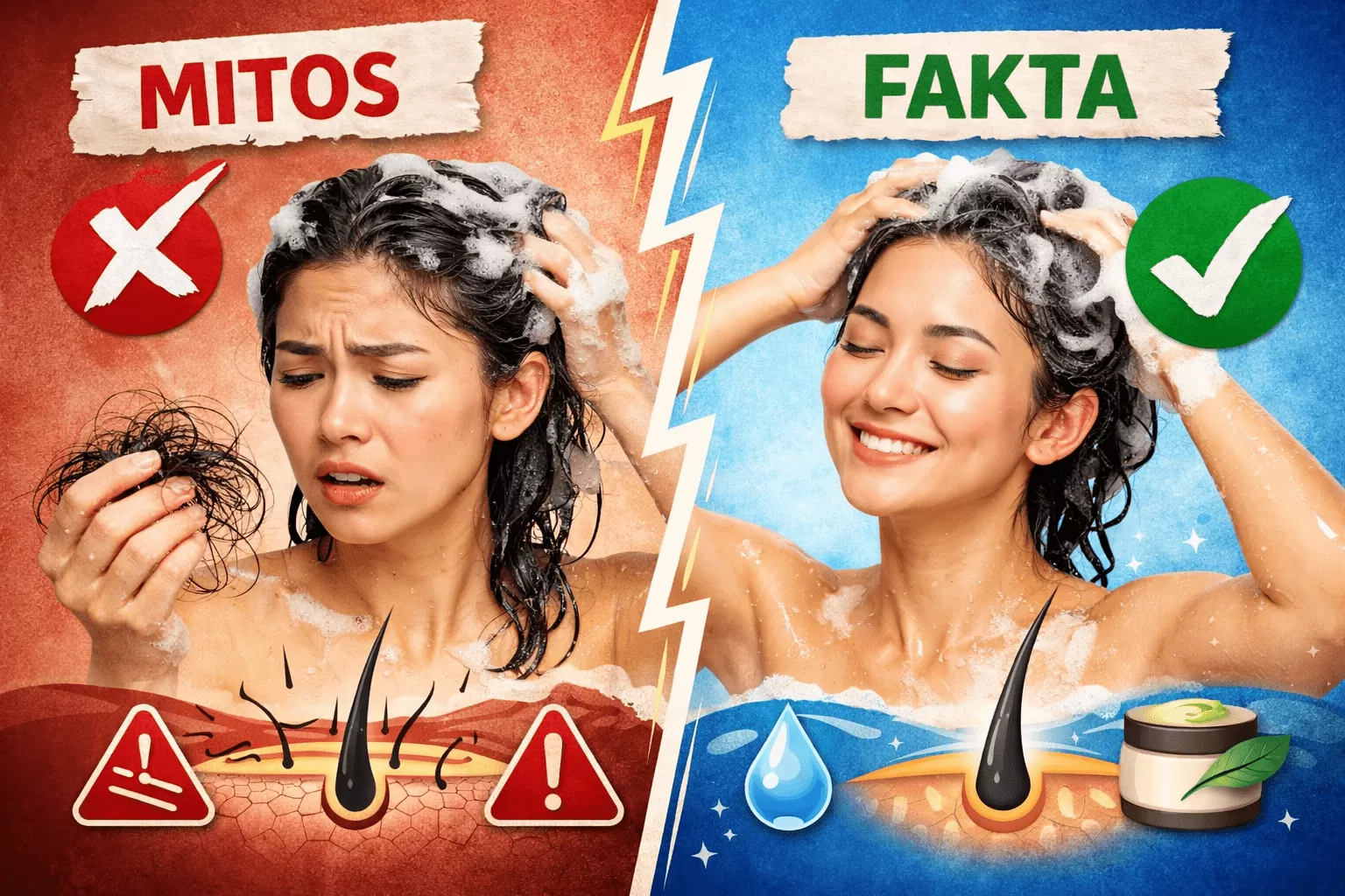 Sering Dianggap Sepele, Ini Mitos atau Fakta Mengejutkan soal Keramas. (KlikSoloNews/dok AI)