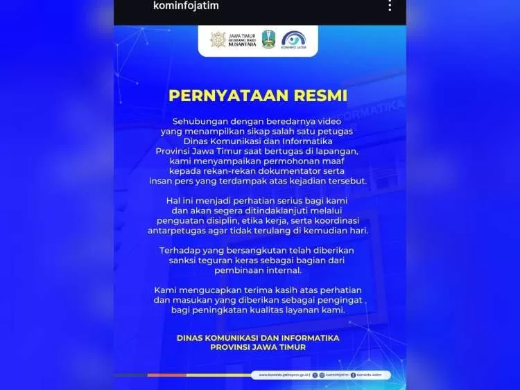 Viral Video Oknum Diskominfo Jatim, Instansi Minta Maaf dan Beri Sanksi Tegas. (KlikSoloNews/dok)