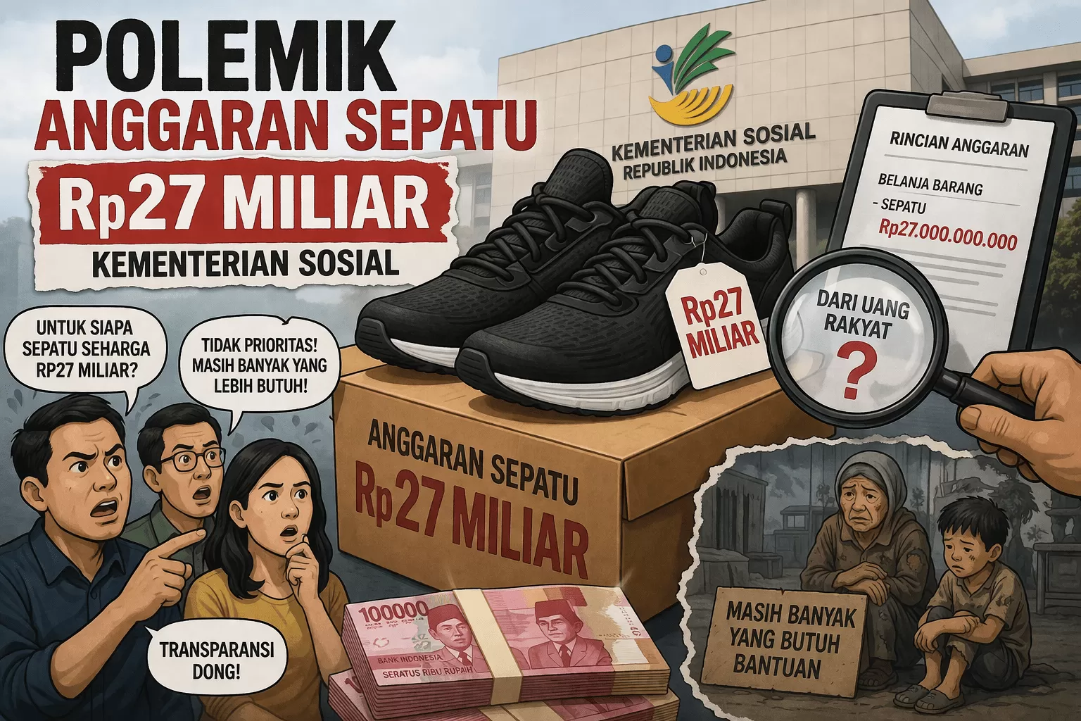 Polemik Anggaran Sepatu Rp27 Miliar, Kementerian Sosial Republik Indonesia Beri Klarifikasi Program Sekolah Rakyat. (KlikSoloNews/dok AI)