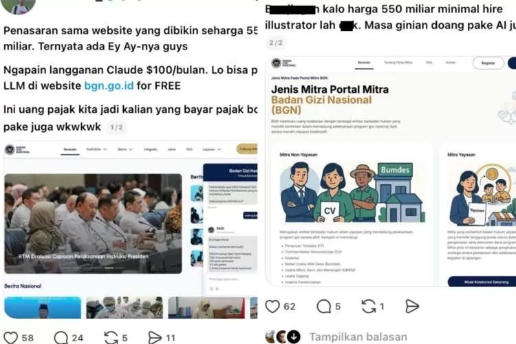 Visual Diduga Pakai AI Senilai Rp550 Miliar, Website Badan Gizi Nasional Dirujak Netizen. (KlikSoloNews/dok)