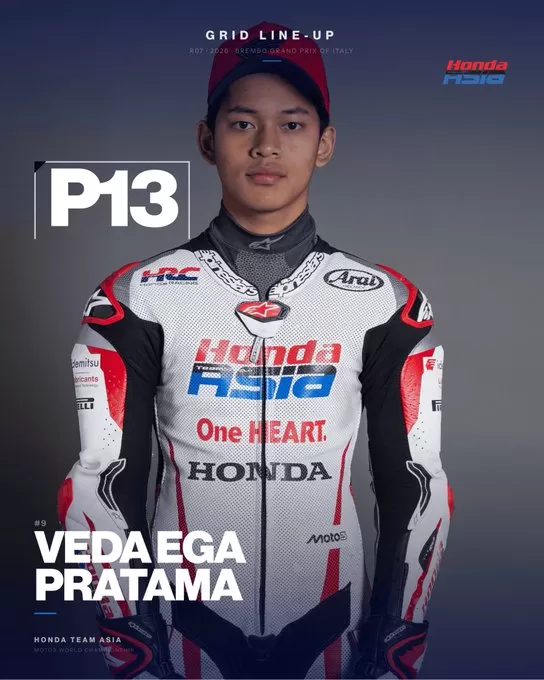 Hasil Kualifikasi Moto3 Italia 2026: Veda Ega Start Posisi 13, Hakim Danish Rebut Baris Depan. (KlikSoloNews/dok X Iademitsu Honda Asia)
