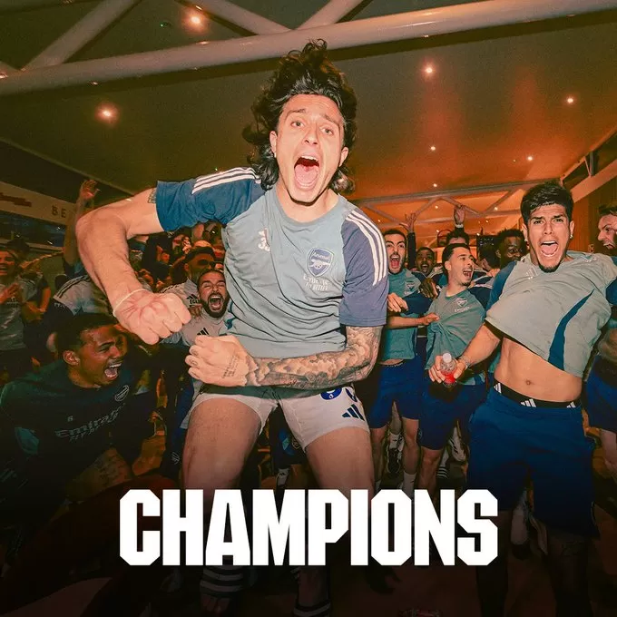 Detik-detik Sorak-sorai Pemain Arsenal saat Pastikan Gelar Premier League Usai Man City Imbang. (KlikSoloNews/dok x Arsenal)